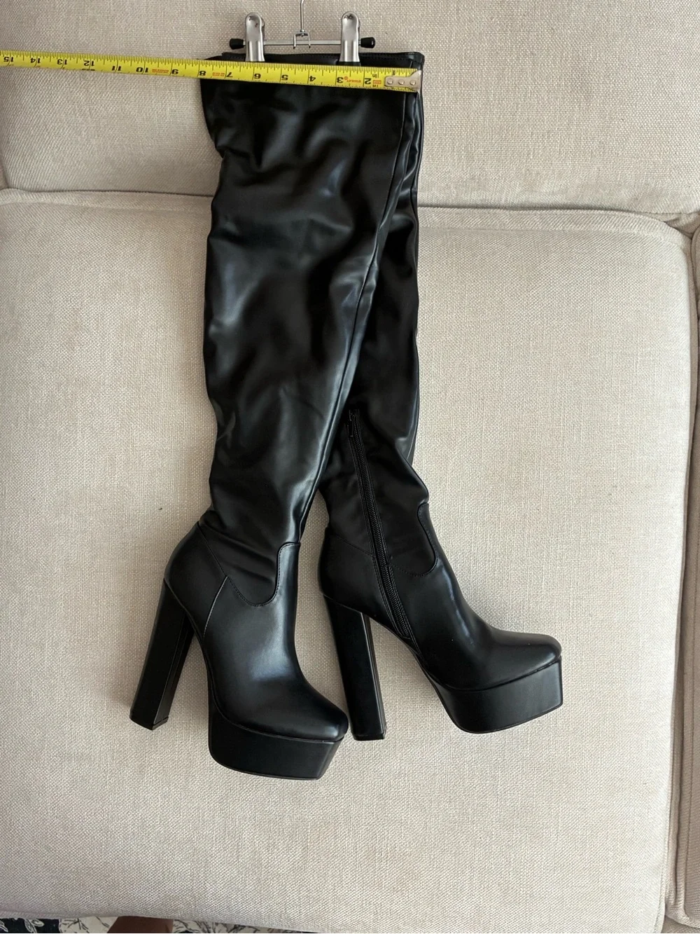 Black Platform Knee-High Boots - Women